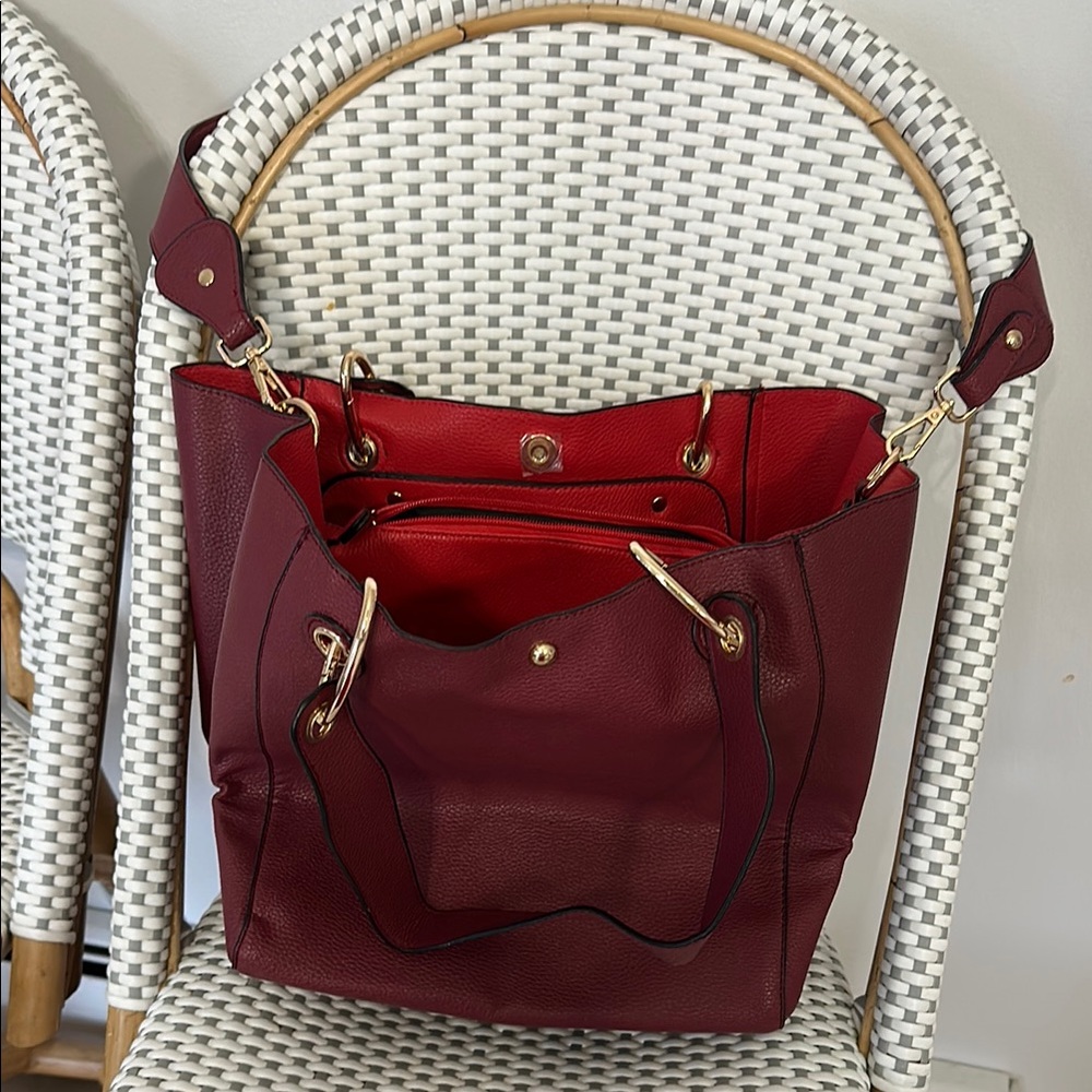 Elegant Red Leather Tote Bag